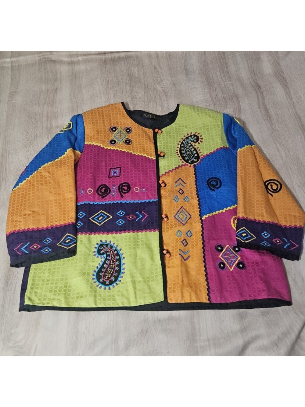 Allure Size 14 Womens Colorful Pathwork Jacket Embroidered Vintage Art To Wear